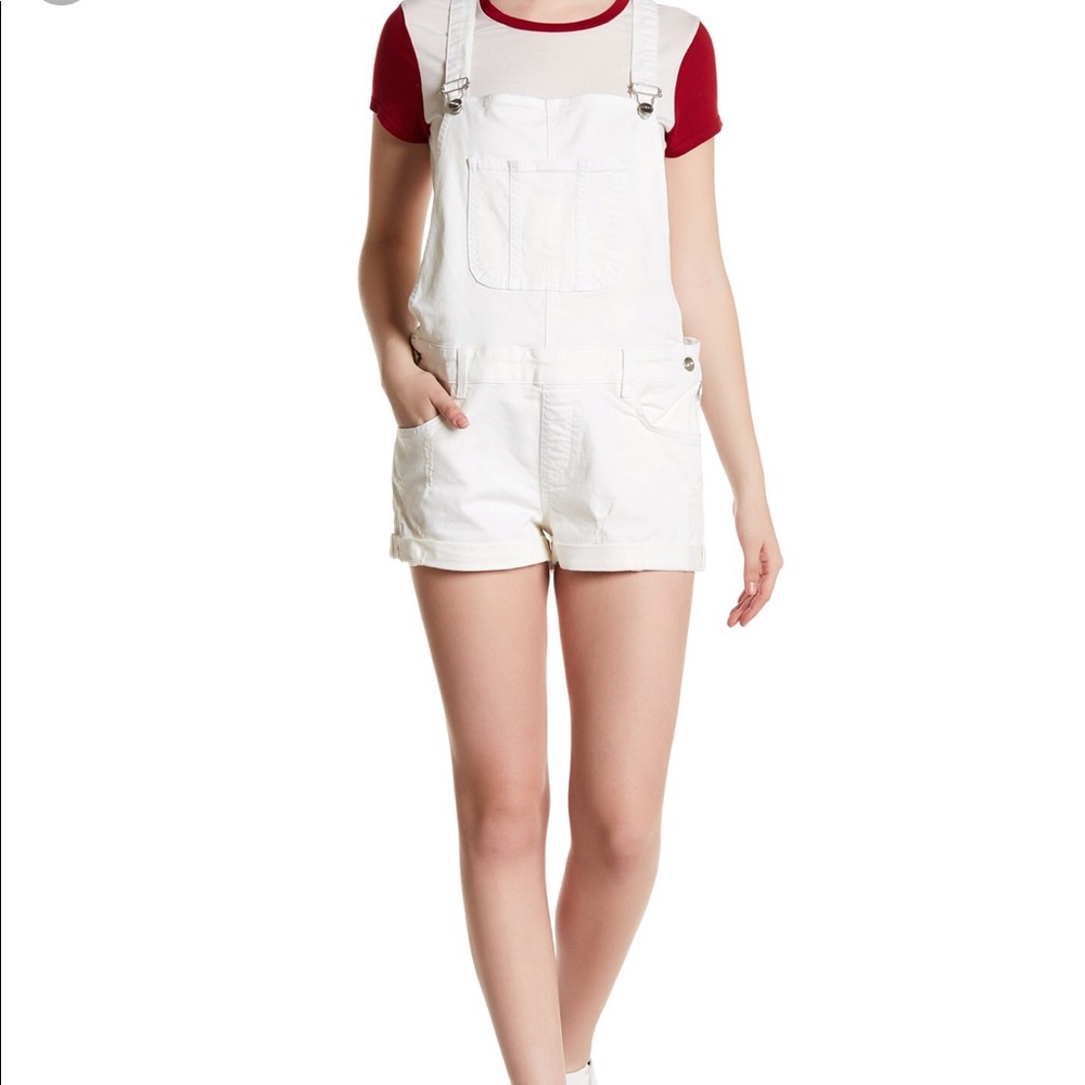 White denim short overalls